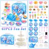 61Pcs Tea Party Set for Little Girls, Fairy Tale in Ice and Snow Toys, Princess Tea Set Includes Crown, Dessert, Cake Stand & Carrying Case, Kids Kitchen Pretend Play for 3 4 5 6 Year Old Girl Gift