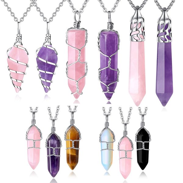 QINJIEJIE Amethyst Necklaces for Womens Crystal Necklace Hexagonal Pointed Healing Crystals Necklaces Reiki Energy Balancing Meditation Mother's Day Gift 1PC