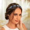 Formery Blue Crystals Flower Headband Black AB Crystal Beads Hair Band Party Prom Wedding Handmade Floral Beaded Hair Accessories for Women and Girls