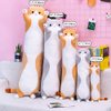 Cute Cat Plush Long Body Pillow Cuddle Cartoon Stuffed Animals Cat Plushie Soft Doll Pillows Gifts for Kids Girls (Orange, 19")