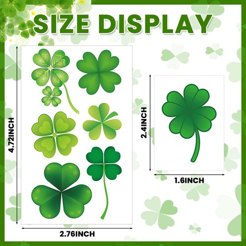 JUNEBRUSHS St. Patrick's Day Shamrock Temporary Tattoos, 20 Sheets Shamrock Kid Tattoo Stickers Makeup Tattoos for St. Patrick's Day Gift Filler Boys Girls Party Favors Clover Decorations