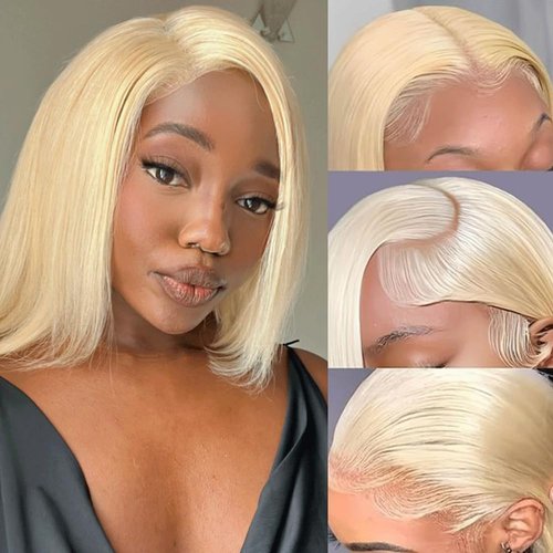 TIRALI 613 Bob Wig Human Hair 13x4 HD Transparent Lace Straight Blonde Bob Wig Human Hair Pre Plucked with Baby Hair 180 Density 613 Blonde Lace Front Wigs for Women Short Glueless Bob Wigs 12 Inch