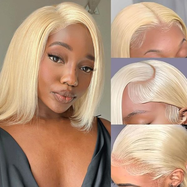 TIRALI 613 Bob Wig Human Hair 13x4 HD Transparent Lace Straight Blonde Bob Wig Human Hair Pre Plucked with Baby Hair 180 Density 613 Blonde Lace Front Wigs for Women Short Glueless Bob Wigs 12 Inch