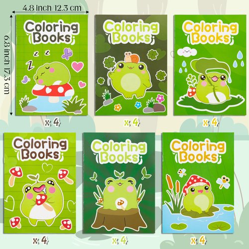 ANGOLIO 24Pcs Frog Mushroom Coloring Book Bulk for Kids Kawaii Frog Activity Book Cartoon Animals DIY Art Booklet for Kid Birthday Party Gift Goodie Bags Filler School Prize