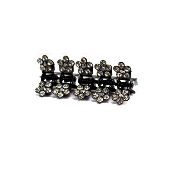 Small Decorative Hair Jaw Clips Mini Petals Rhinestone Crystal Hair Claw Clips, Set of 5, Black