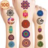 Generic 100PCS Mandala Temporary Tattoos - Indian Decorations Themed Stickers for Boys and Girls Birthday Party Supplies, Decorations, Favors, and Prizes - Cute Gifts, Gold