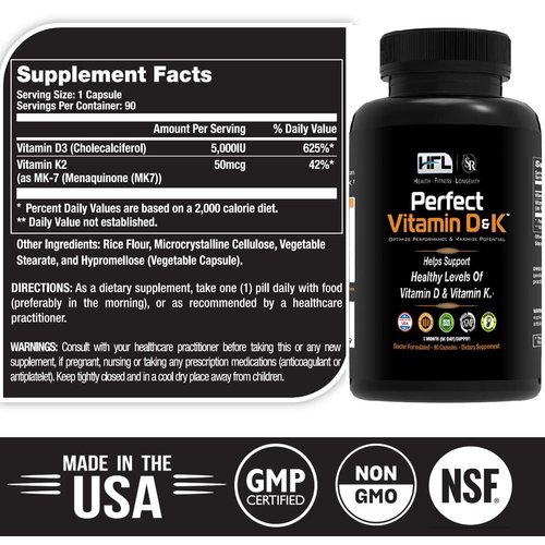 HFL Perfect Vitamin D&K™ by Dr. Sam Robbins | Vitamin D3 & K2 (MenaQ7® MK-7) | 3 Month Supply | 2X Absorbable | Vegan, Plant-Based, Micro-Encapsulated.