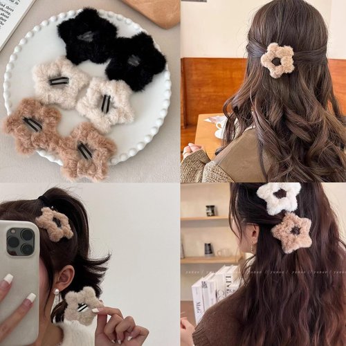 Star Hair Clips, 6 Pcs Hair Accessories Metal Plush Hair Snap Clips Barrettes for Kids Girls Women