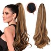 Ponytail Extensions 20 Inch Long Curly Wavy Ponytail Extension Claw Jaw Clip in Wave Honey Blonde Highlights Ponytail Drawstring Hairpiece Synthetic Body Curled Pony Tail for Women Girls(5.82OZ)…