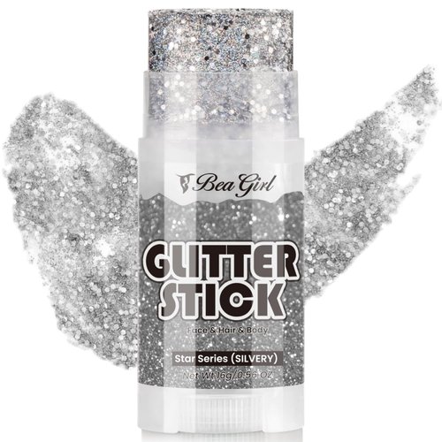 Beagirl Silver Body Glitter Stick for Women,Chunky Glitter stick for Body,Face,Hair,Lip,Eye,Long Lasting Sequins Holographic Makeup Glitter,Body Shimmer Accessories for Festival Art Party Halloween