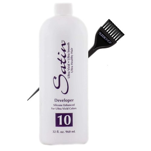 Satin Hair Developer, Silicone Enhancing for Ultra Rich Vivid Colors (w/Sleek Brush) Haircolor Dye Activator, Hydrogen Peroxide (CG - Cover Grey - 6 oz size)