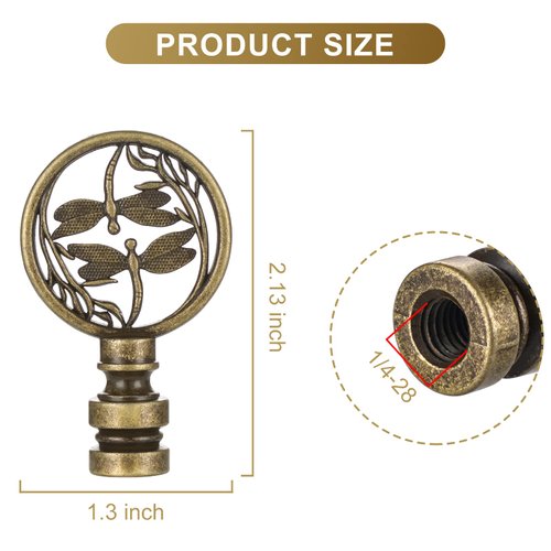 Canomo 2 Pieces Double Dragonflies Lamp Finials Hollowing out Treatment for Lamp Shade, Antique Bronze