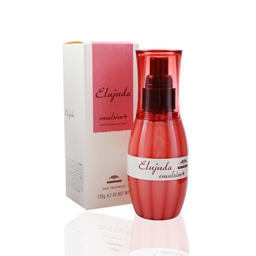 GASHINA STORY Mil-bon Elujuda Hair Treat-ment Emulsion Plus 120g - Lightweight Moisturizing Frizz Control - Natural Extracts for Softness and Shine - Pump Dispenser - Ideal for Dry/Damaged Hair