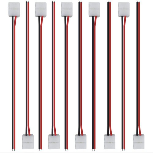 LightingWill 10pcs/Pack Strip Wire Solderless Snap Down 2Conductor LED Strip Connector for 10mm Wide 5050 5630 Single Color Flex LED Strips
