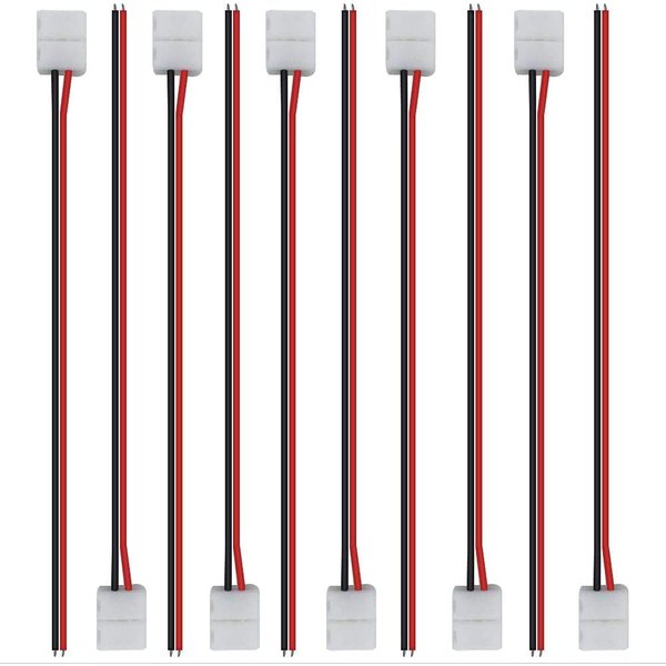 LightingWill 10pcs/Pack Strip Wire Solderless Snap Down 2Conductor LED Strip Connector for 10mm Wide 5050 5630 Single Color Flex LED Strips