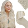 LaaVoo Platinum Blonde Hair Extensions Clip ins Real Human Hair #60 14 Inch White Blonde Clip in Human Hair Extensions Blonde Clip in Hair Extensions 5pcs/80g
