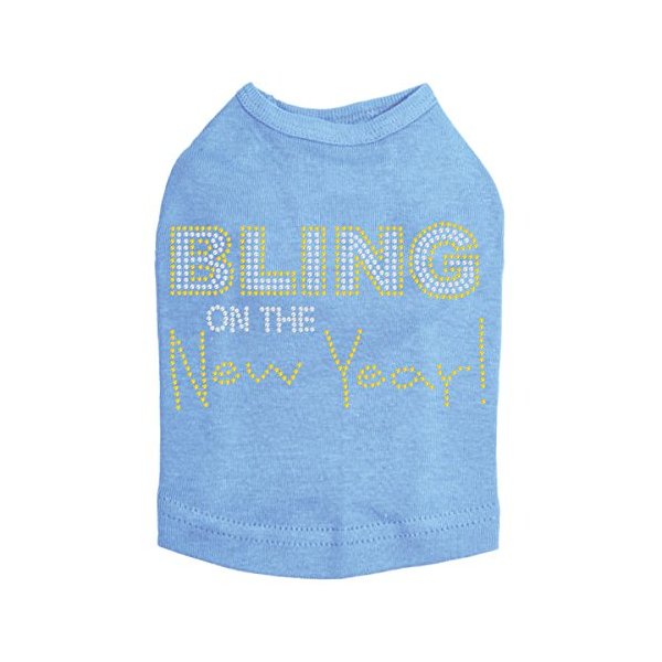 Bling on The New Year- Bling Rhinestone New Year Dog Shirt, 3XL Blue