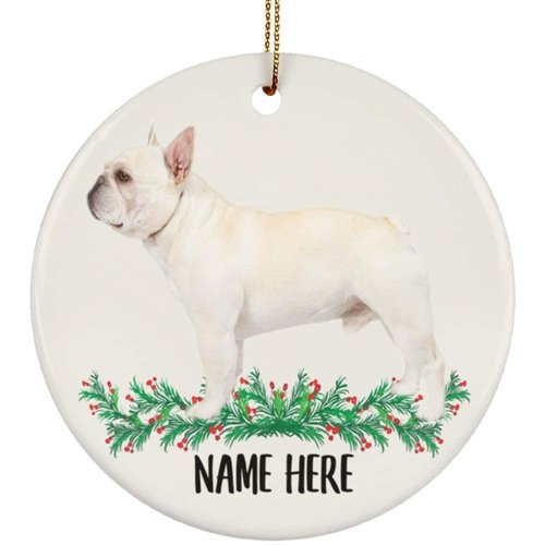 Funny Personalized Name French Bulldog Cream Gifts 2025 Christmas Tree Ornaments Circle Ceramic