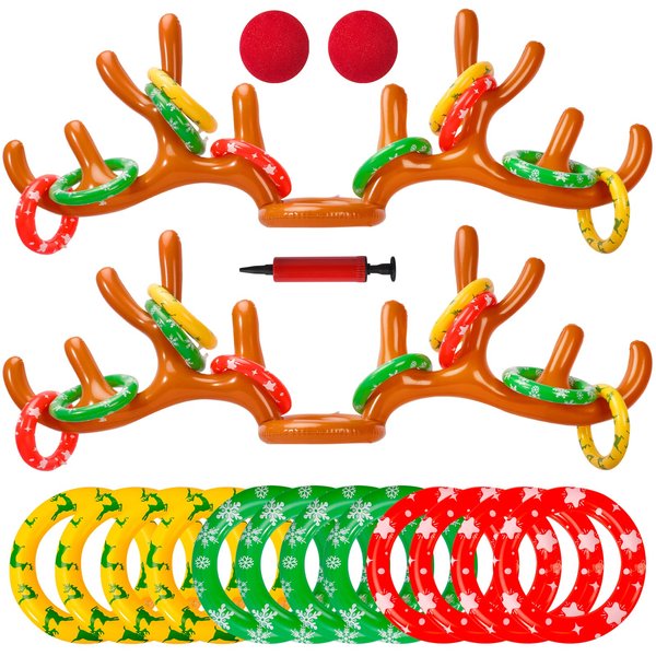 Max Fun 2Pack Inflatable Reindeer Antler Ring Toss Indoor Outdoor Christmas Party Games Hat for Xmas Holiday Party Supplies Favors, 2 Anlters & 12Rings