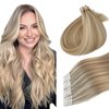 Ash Blonde Balayage Human Hair Extensions Tape in 14 Inch 50g 20pcs Seamless Straight Real Human Hair Tape ins Ash Blonde Mixed Platinum Blonde Highlights Hair Extensions for White Women