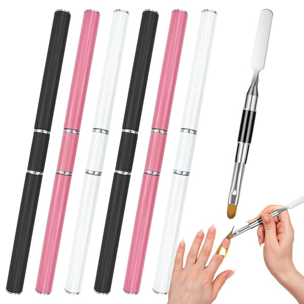 6 Pack Dual-Ended Polygel Brush and Picker Stainless Steel Manicure Polygel Mixing Picker Manicure Nail Polish Applicator Brush Nail Art Care Tools for Home Beauty Salon
