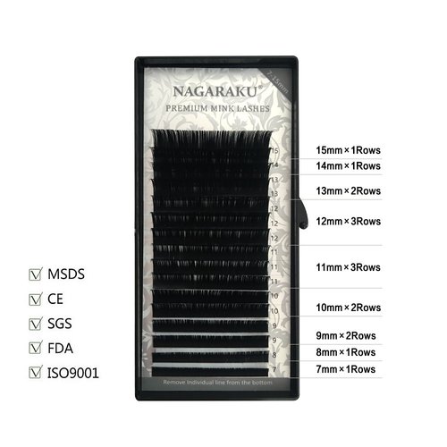 NAGARAKU Eyelash Extensions Individual Lashes 0.05mm J curl 7-15mm Mix Tray Classic Matte Black Soft Natural Faux Mink 16 rows