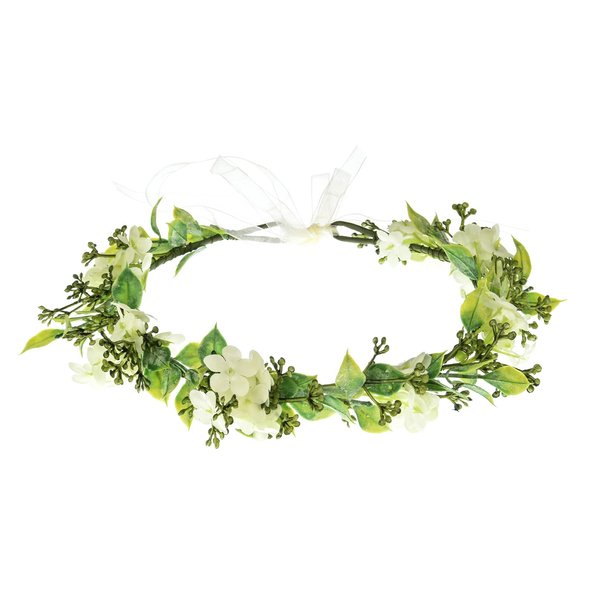 Floral Fall Artificial Baby Breath Flower Halo Wedding Crown Pink Bridal Headpiece Greenery Crown HC-24 (White Green leaf)