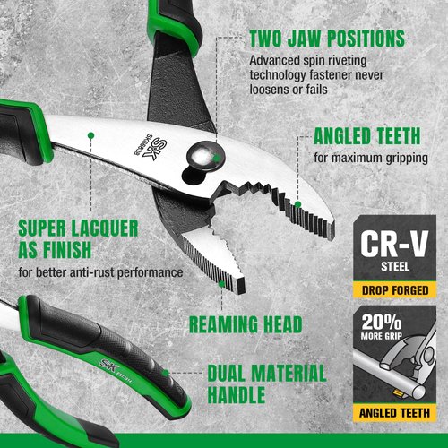 SK 8-Inch Slip Joint Pliers, Premium CR-V Construction, Ergonomic Non-slip Handle for Comfortable Grip
