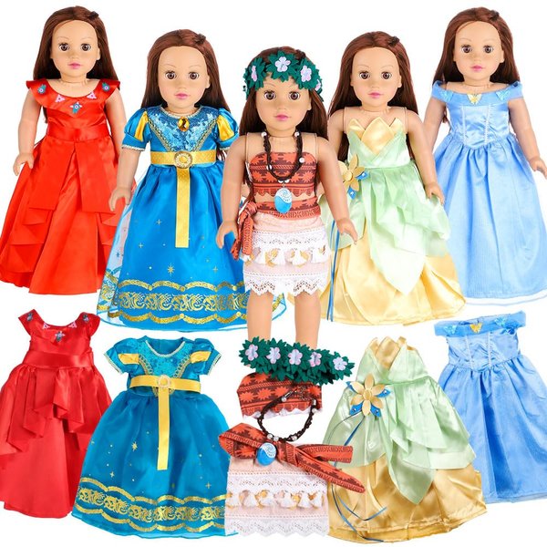 18-Inch Girl Doll Clothes Princess Dress - 5 Sets Princess Dresses Includes Pocahontas, Merida, Tiana, Elena, Cinderella Fits 18” Dolls (Set5-02)