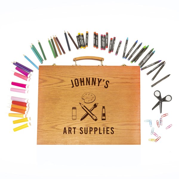 American Laser Crafts Painting, Drawing & Art Supplies with Personalized Wooden Art Case for Kids 6-8 and 9-12 - Art Set, Paint Set, and Drawing Pencils Set for Boys and Girls