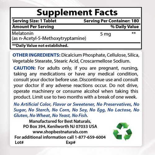 Best Naturals Melatonin 5 mg 180 Tablets