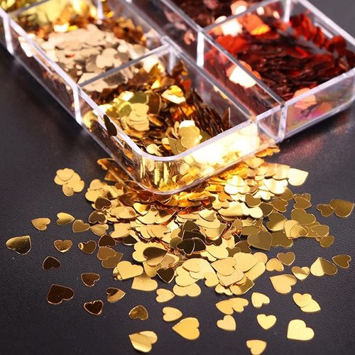 6 Grids Valentine's Day Nail Art Glitters,Heart Nail Sequins 3D Holographic Love Heart Nail Glitters Flakes Sparkle Retro Heart Acrylic Nails Designs Stickers for Valentine's Party Nail Decorations