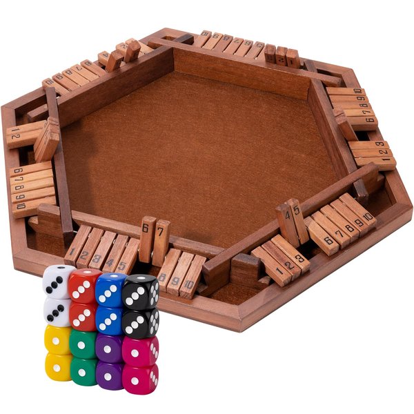 MNYUN Shut The Box Game for 2-6 Players -16 Dice Wooden Board Table Math Game,Classics Close The Box Board Game for Adults Kids.