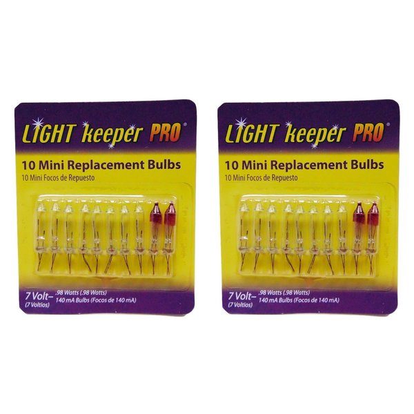 Light Keeper Pro 20 Mini Replacement Bulbs (2 packs of 10 bulbs) for Clear Christmas Holiday Light Strings
