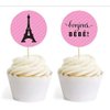 Andaz Press Paris Bonjour Bebe Girl Baby Shower Collection, Cupcake Topper DIY Party Favors Kit, Bonjour Bebe and Graphics, 20-Pack