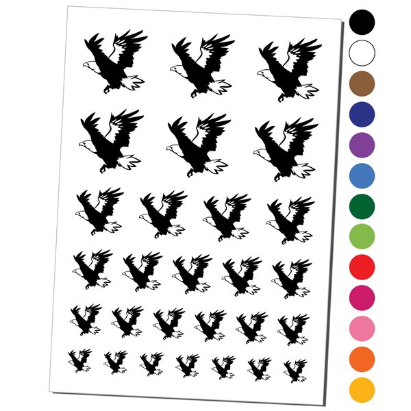 Patriotic American Bald Eagle Flying Temporary Tattoo Water Resistant Fake Body Art Set Collection - Red (One Sheet)