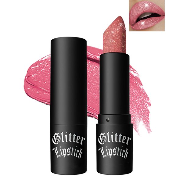 LYSdefeu Diamond Glitter Matte Lipstick, Shiny Lip Gloss, Sparkling High Pigment Longlasting Waterproof Smudgeproof Non-Stick Cup Lipstick, Shimmer Lip Blam for Women Girl, Christmas Party Makeup-02