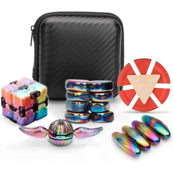 Cool Fidget Spinners Pack Toys Set Gifts for Kids Adults, Finger Fidget Magnetic Rings Gear, Hand Spinner Metal, Hematit Science Kit Magnets, Stress Relief Anti Anxiety ADHD Autism Party Favors
