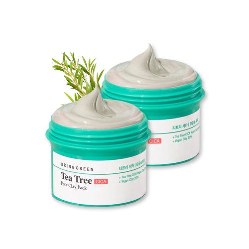 BRING GREEN Tea Tree Cica Pore Clay Pack Double Set| Vegan Deep Pore Cleansing Clay Mask, for Pore Purifying, Contains Cica & Tea tree for Soothing & Relieving Stressed Skin