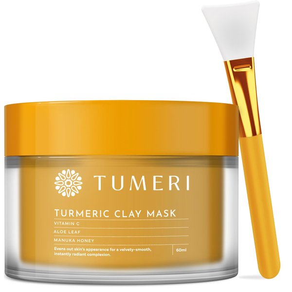 TUMERI Turmeric Clay Mask for Facial Skin Care – Turmeric with Vitamin C Clay Mask with Manuka Honey – Facial Mask for Dark Spots, Scarring and Cleansing – 2 oz with Face Mask Brush Applicator