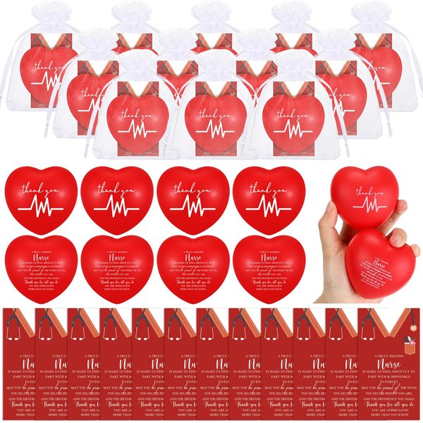 Shappy 12 Set Christmas Stress Balls Nurse Appreciation Relief Stress Ball Motivational Squeeze Balls Foam Balls Nurse Anger Management Toys Christmas Medical Gift with Thank You Card (Heart)