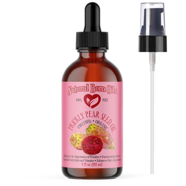 Natural Born Oils Prickly Pear Oil, 4oz, Organic, Cold-Pressed, Packed with Vitamins & Antioxidants, Great for Skin Nourishment, Hair Health