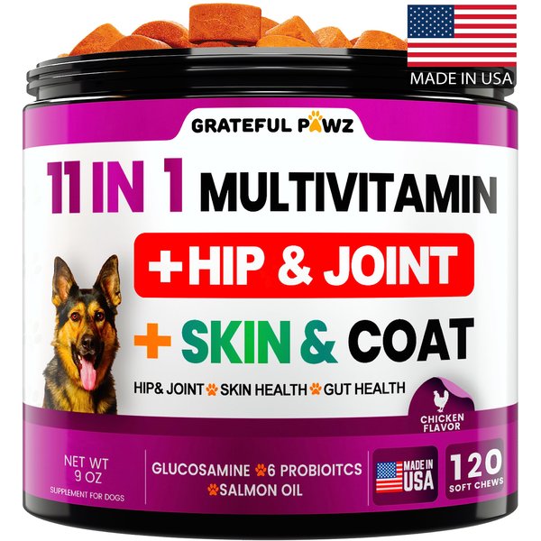 Dog Multivitamin Chewable with Glucosamine - Dog Vitamins and Supplements, Senior & Puppy Multivitamin for Dogs - Pet Chondroitin Hip and Joint Support Health, Immune Booster, Skin, Heart, Probiotics