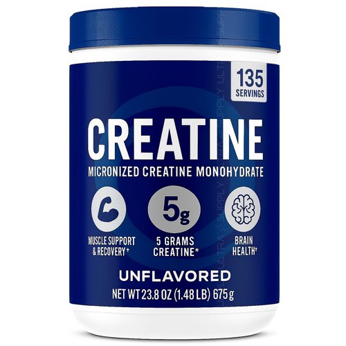 O̲rgains Creatine Monohydrate Micronized Powder, Unflavored, Supports Muscle Growth, Post Workout Recovery and Brain Health, No Artificial Additives, Non-GMO, 135 Servings, 23.8 Oz