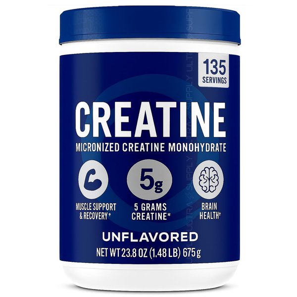 O̲rgains Creatine Monohydrate Micronized Powder, Unflavored, Supports Muscle Growth, Post Workout Recovery and Brain Health, No Artificial Additives, Non-GMO, 135 Servings, 23.8 Oz