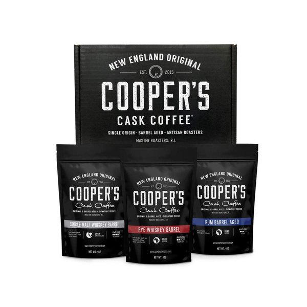 Bourbon Barrel Aged Coffee Whole Bean Set, Single Origin Sumatra Whiskey, Ethiopian Rye, Rwanda Rum Roasted Coffee Beans (Ground, 4 Ounce (Pack of 3))