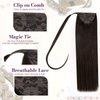 LaaVoo Brown Ponytail Hair Extensions Clip in Human Hair 14 Inch 70g Wrap Around Straight Hair Extensions Ponytail Real Human Hair For Women