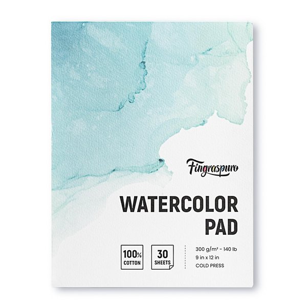 Fingraspuro Watercolor Paper Pad 9x12 Inch, 30 Sheets, 100% Cotton, Acid-Free, Cold Pressed, for Painting, Drawing, Art Journaling, Professional Artist Quality