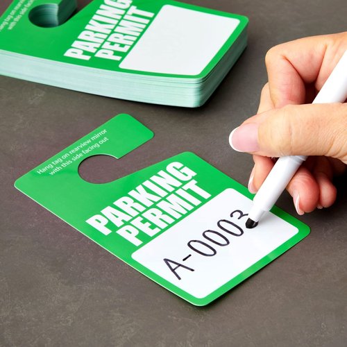Juvale 50 Pack Green Parking Permit Hang Tags, Temporary Hanging Passes Blank Plastic Placards for Car Rear View Mirror, Bulk (3 x 5 in)