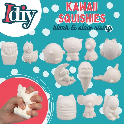 SCS Direct DIY Party Craft Kit Jumbo Blank Slow-Rising Squishies -12 Different 4-6" Designs -White Kawaii Sqwishy Toys for Painting, Soft Scented Stress Relief Art Crafts -Kids Holiday Birthday Gift